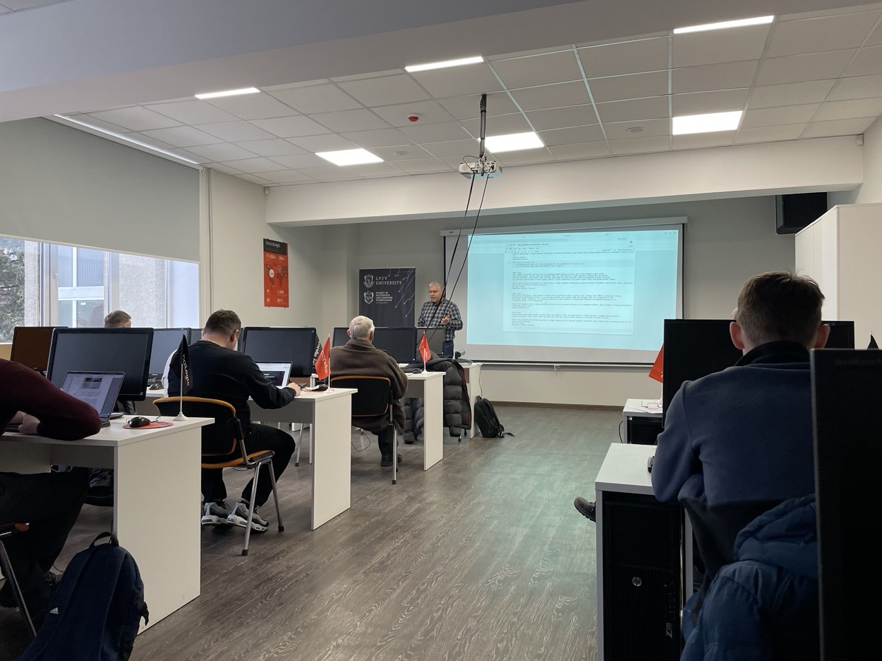 Training lecture in a computer classroom of the laboratory